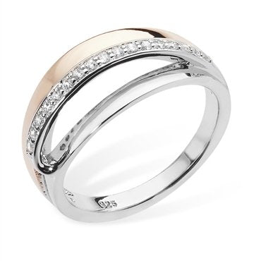 Silver Cubic Zirconia & Rose Gold Plated Ring (Sr355b)
