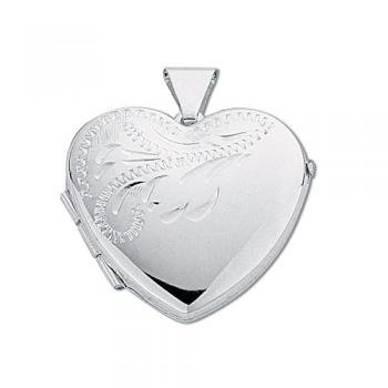 Silver Engraved Heart Locket (G6579)