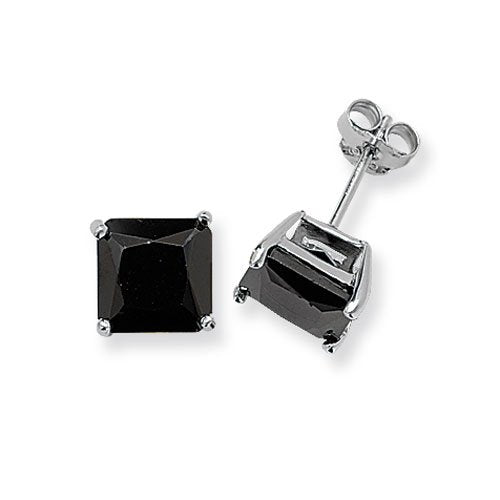 Silver Black C/Z 9mm Stud Earrings (G5146bk)