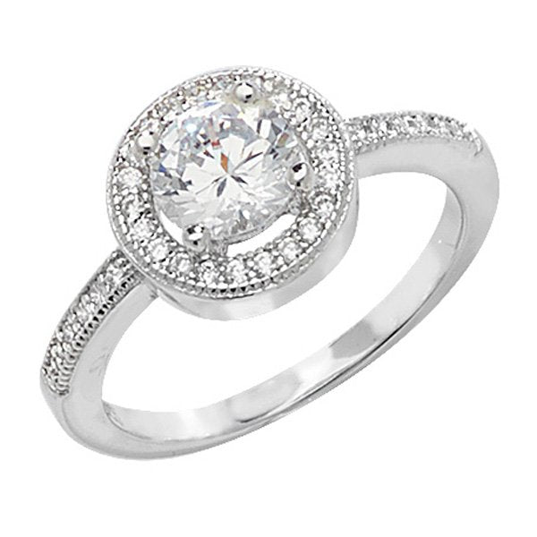 Silver Cubic Zirconia Halo Ring (Sr003b)