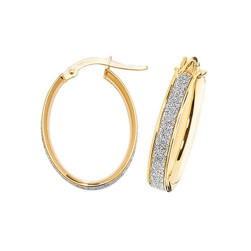 9ct Gold Oval Swarovski Crystal Creole Earrings