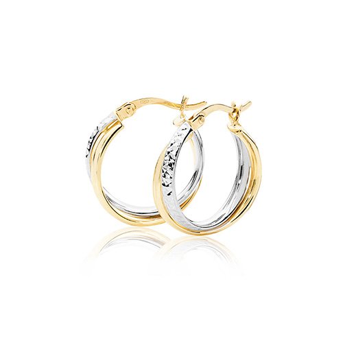 9ct Yellow & White Gold Creole Earrings