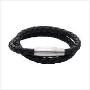 Black Leather Double Wrap  Gents Bracelet
