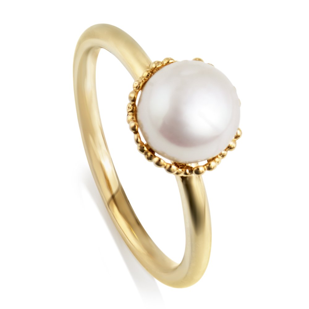 Jersey Pearl Silver Gold Plated Ring (Ekr-gw)