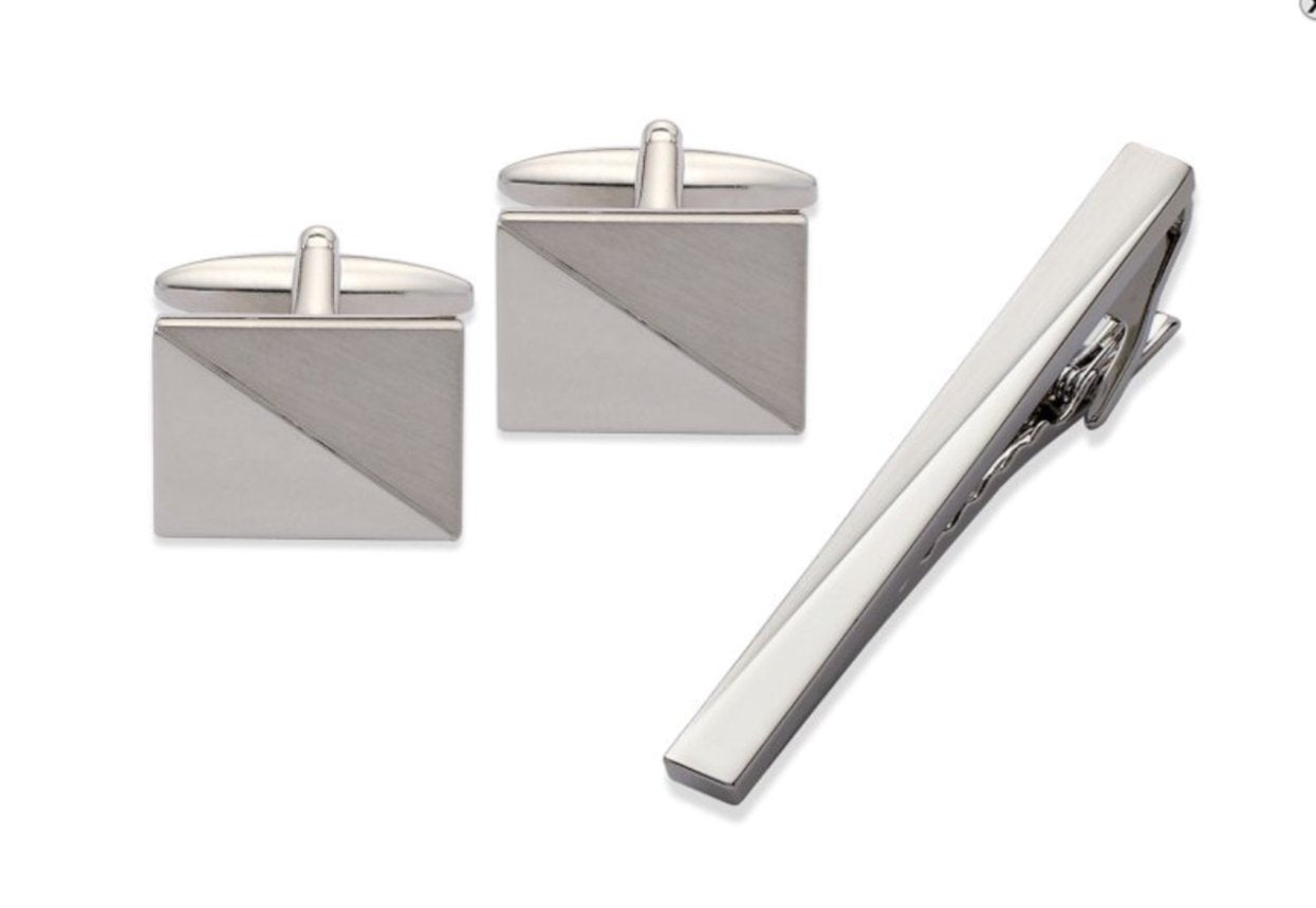 Satin Finish Gents Cufflinks & Tie Clip Set