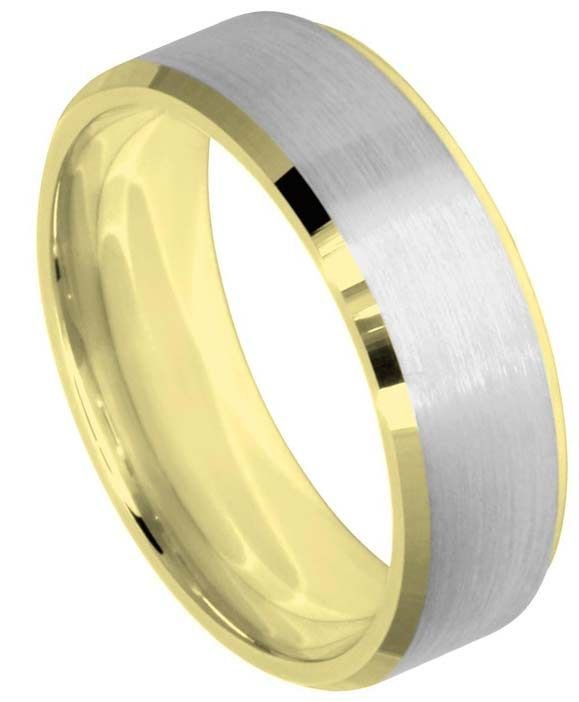 9ct White & Yellow Gold Satin Finish Wedding Ring