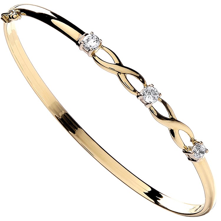 9ct Yellow Gold Cubic Zirconia Bangle (Bn0408)