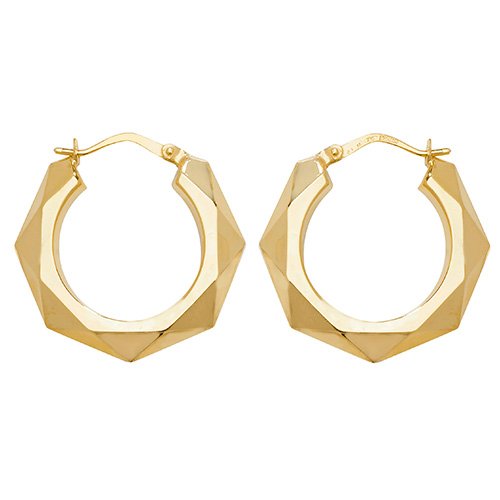 9ct Gold Faceted Creole Earrings
