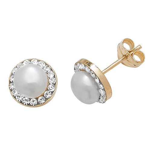 9ct Gold Pearl & Cubic Zirconia Stud Earrings