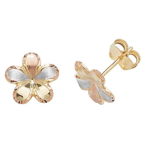 9ct Multi Coloured Gold Flower Stud Earrings (Es418)