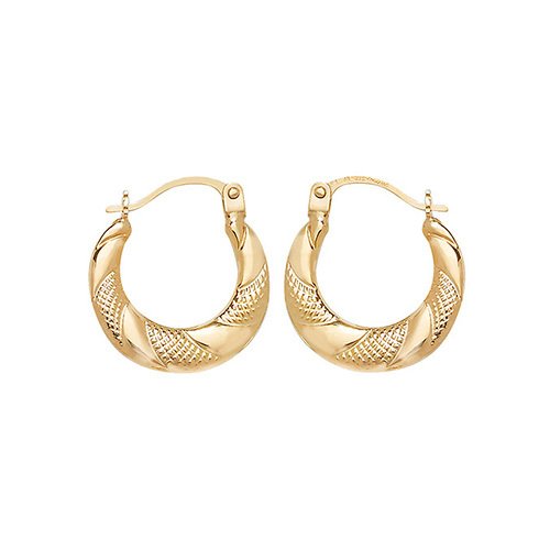 9ct Gold Engraved Creole Earrings