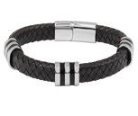 Black Leather & Stainless Steel Gents Bracelet