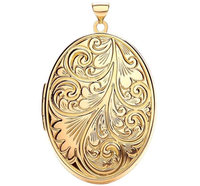 9ct Gold Oval Full Engraved Locket (Lk0147)