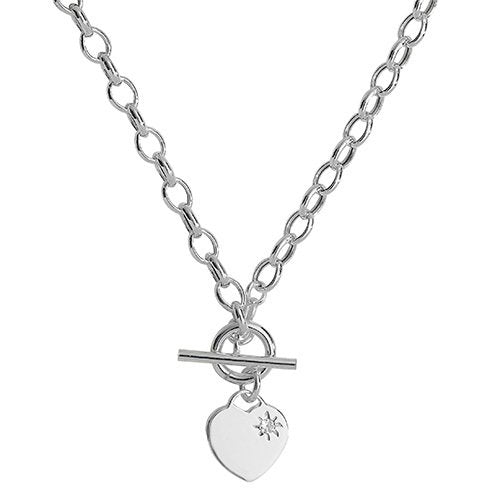 Silver T-bar Heart & Cubic ZirconiaNecklace (G3116cz)