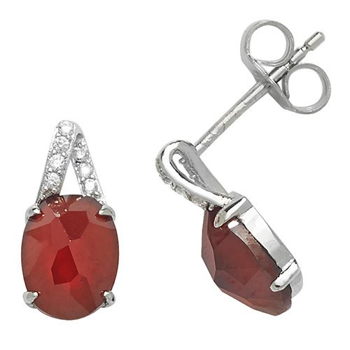 Silver Garnet C/Z Stud Earrings (G51062)