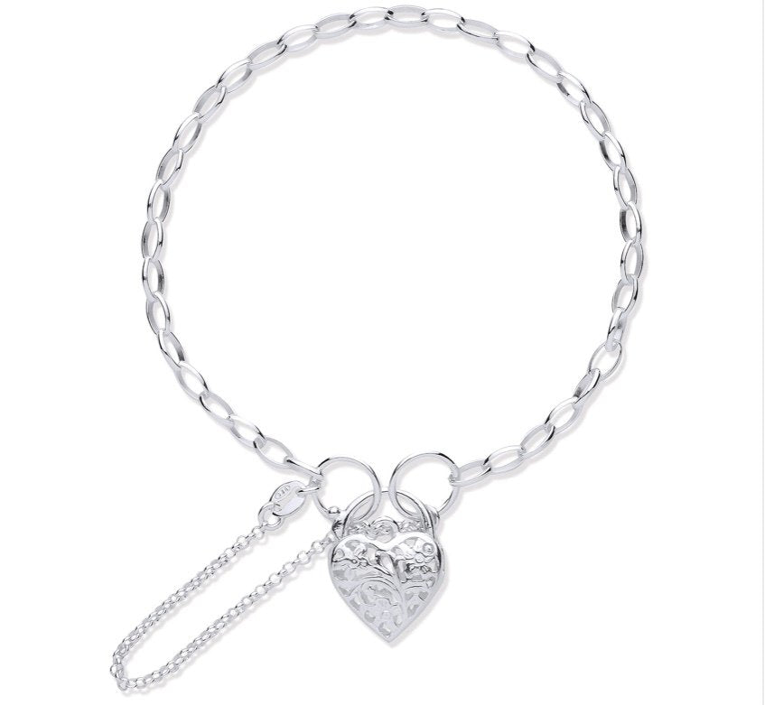 Silver Belcher Bracelet with Fancy Heart (Sbr0352)