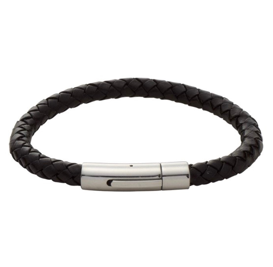Black Leather Gents Bracelet & Click Fastener