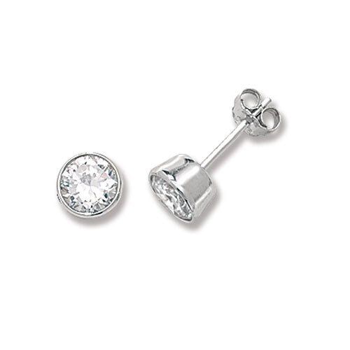 Silver Cubic Zirconia Rubover Stud Earrings (G5289cz)