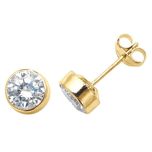 9ct Gold Rubover Cubic Zirconia Stud Earrings (St0030)