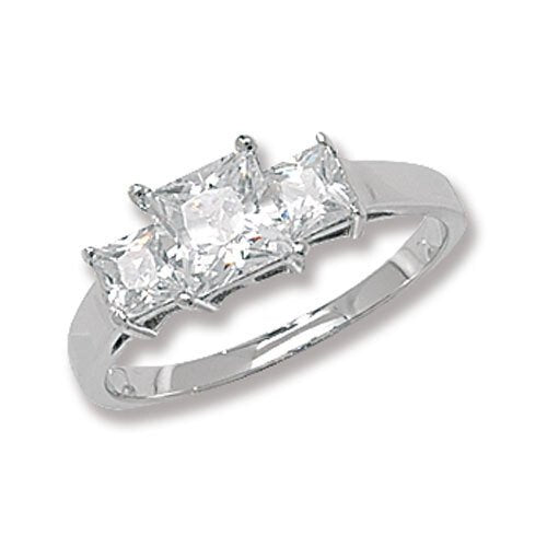 Silver Cubic Zirconia Princess Cut Three Stone Ring (G7213cz)