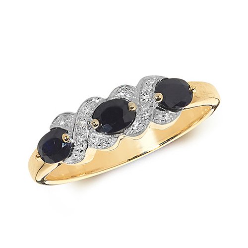 Sapphire & Diamond Three Stone Kiss Ring (Rd294s)