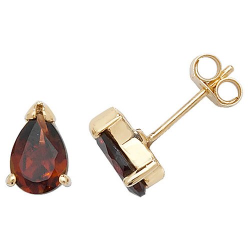 9ct Gold Pear Shape Garnet Stud Earrings (Ed411g)