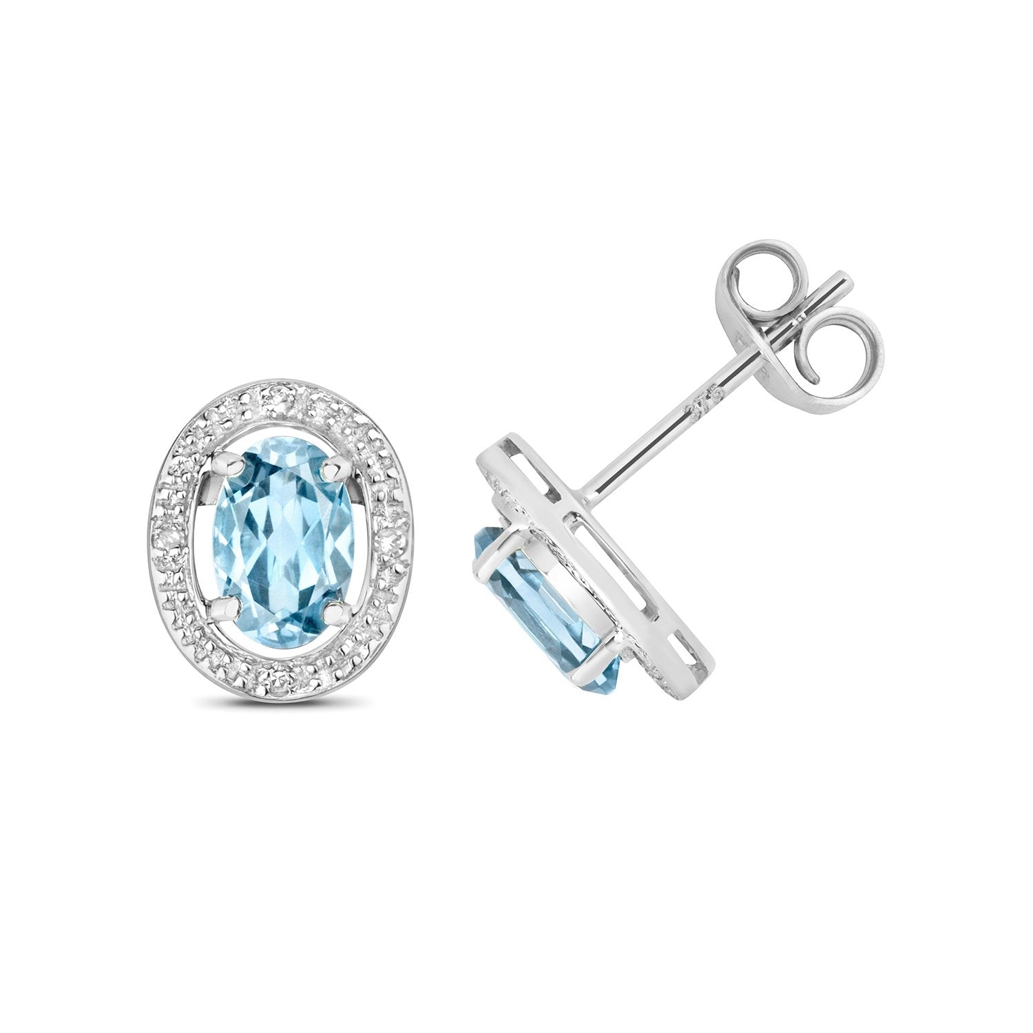 Aquamarine & Diamond 0val Stud Earrings