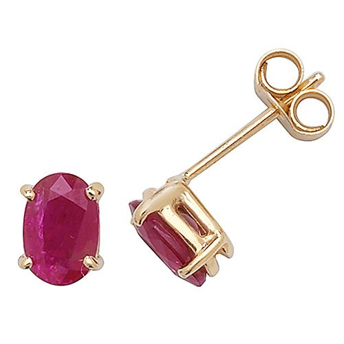 9ct Gold Oval Ruby Stud Earrings (Ed242r)