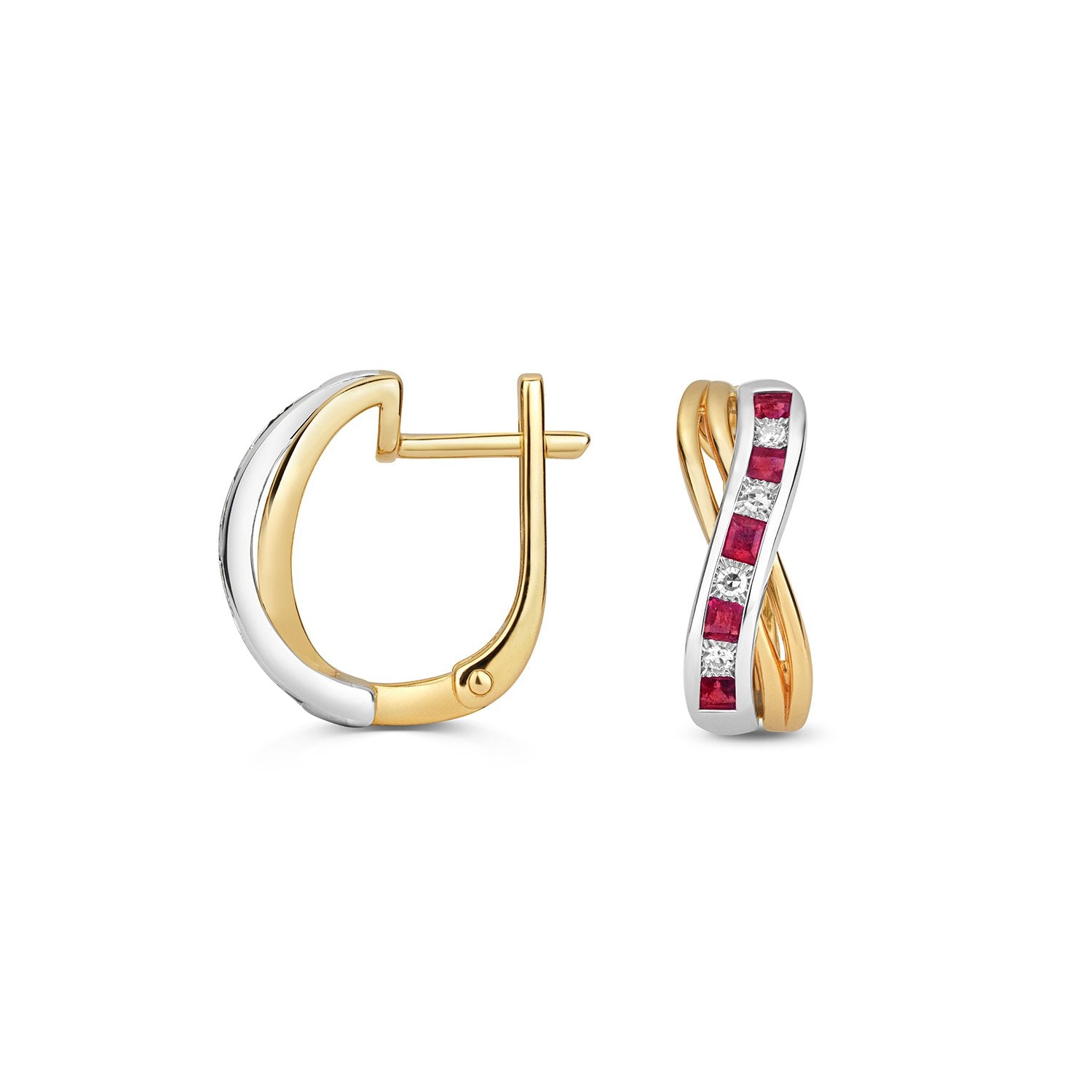 Square Ruby & Diamond Huggie Earrings