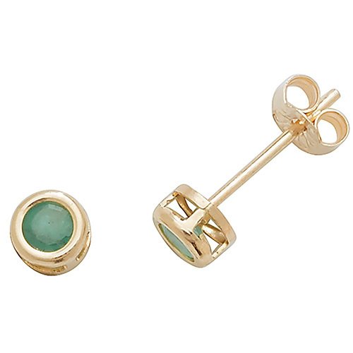 9ct Gold Emerald Rubover Stud Earrings (Ed241e)