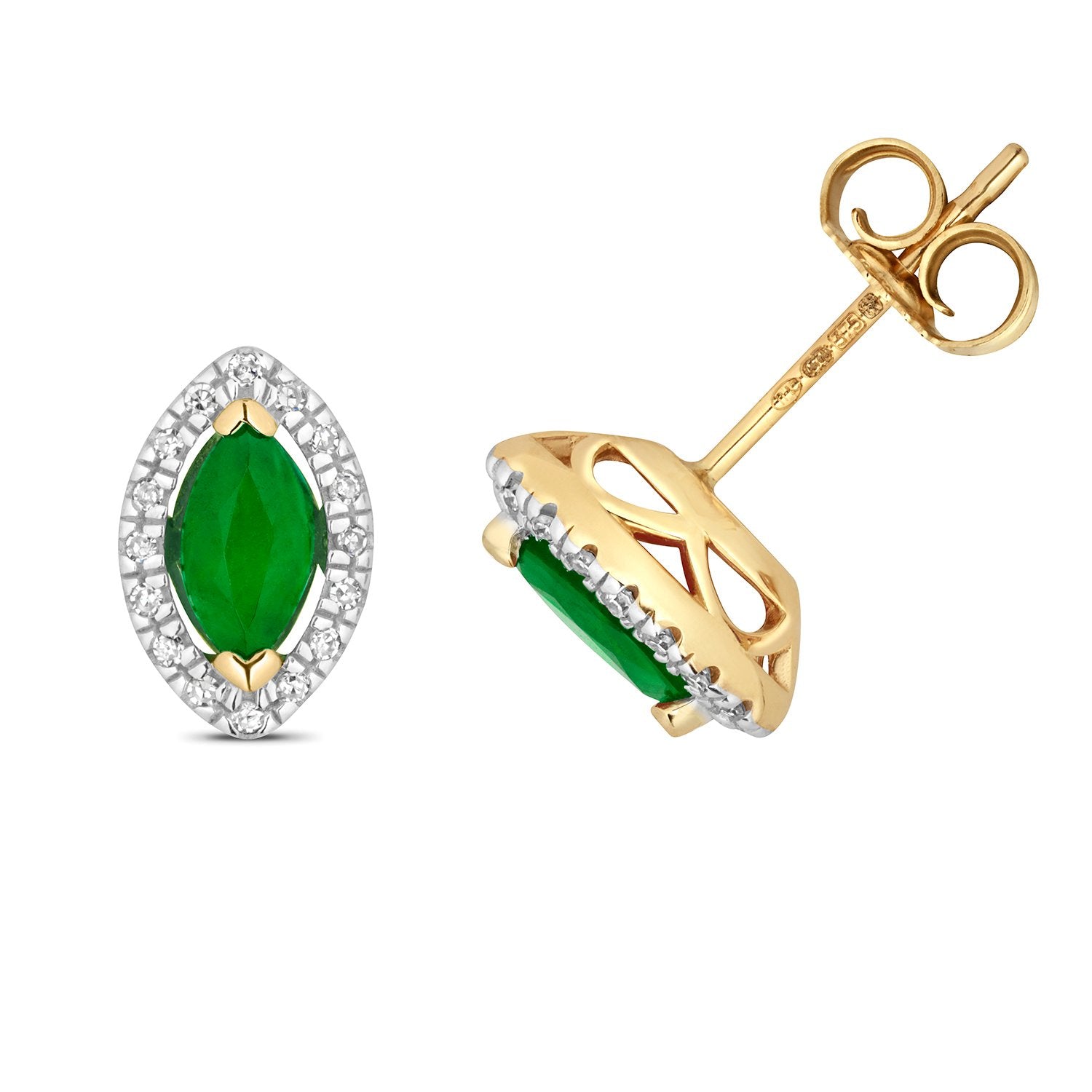 Emerald & Diamond Marquise Stud Earrings
