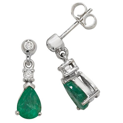 Emerald & Diamond Pear Shape Drop Earrings