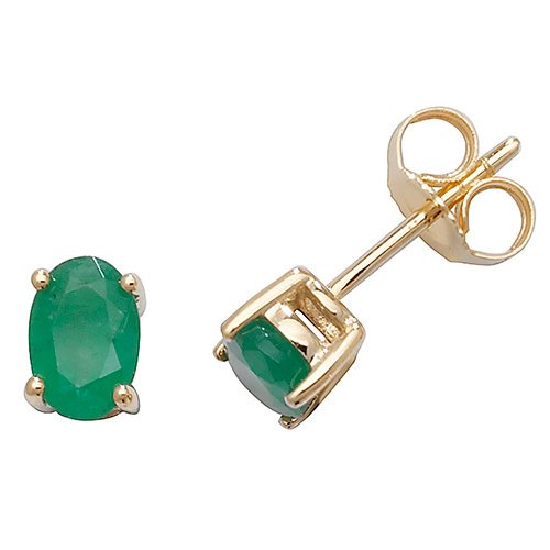 9ct Gold Oval Emerald Stud Earrings (Ed242e)
