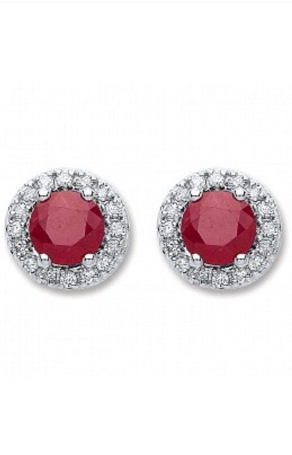 Ruby & Diamond Round Stud Earrings
