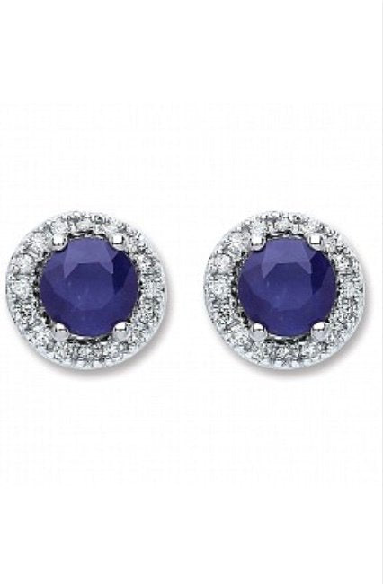 Sapphire & Diamond Round Stud Earrings