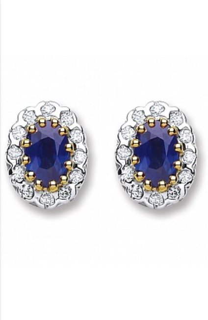 Sapphire & Diamond Oval Stud Earrings
