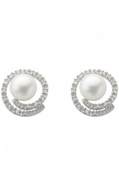 Pearl & Diamond Swirl Stud Earrings
