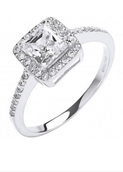 9ct White Gold Princess Cut Cubic Zirconia Cluster Ring (R0648)