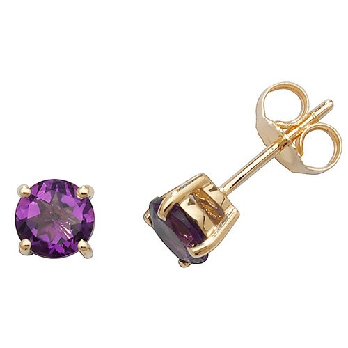 9ct Gold Round Amethyst Stud Earrings