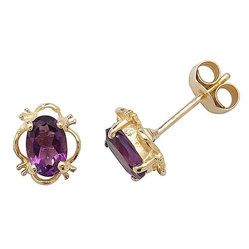 9ct Gold Amethyst Stud Earrings (Ed412a)