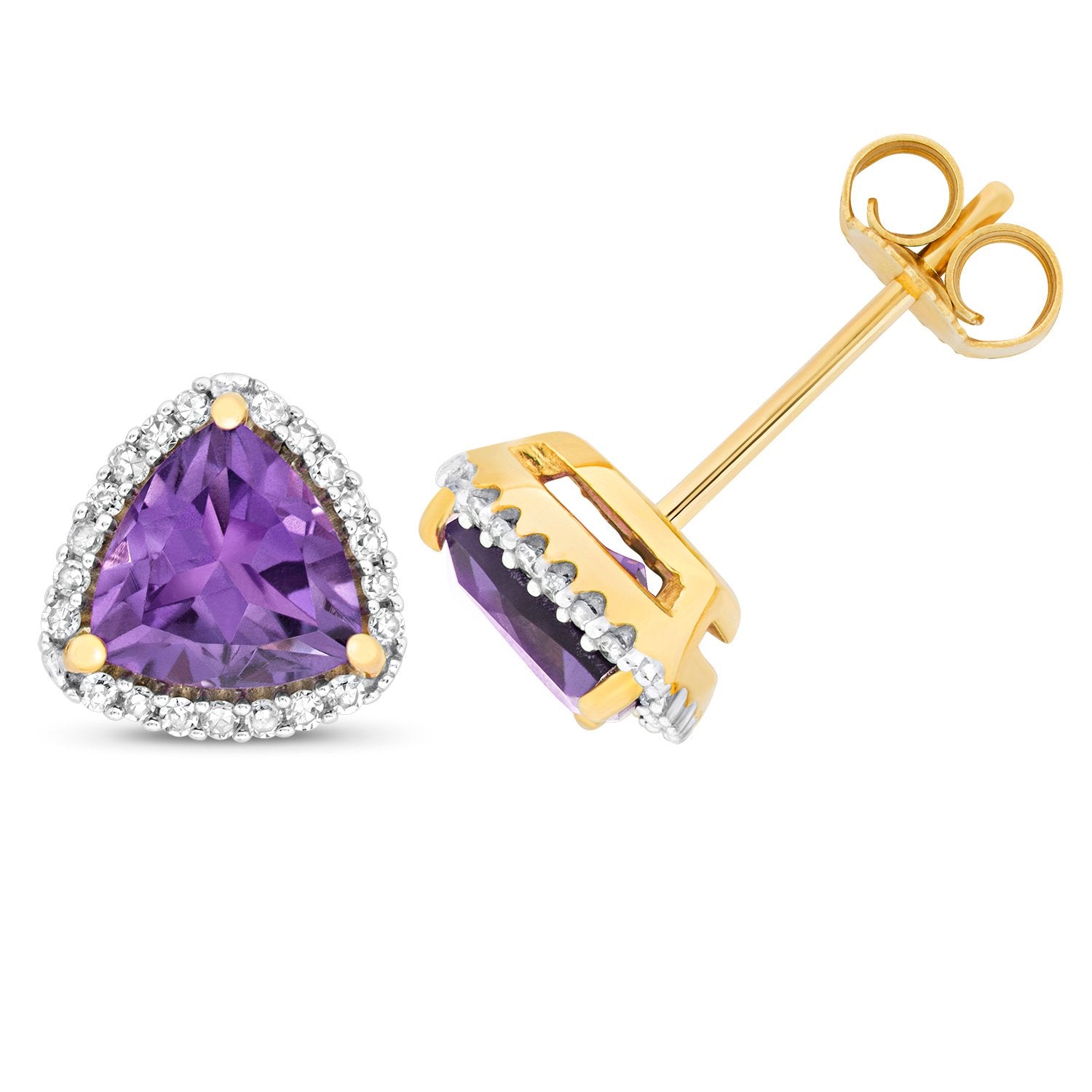 Amethyst & Diamond Trillion Stud Earrings (Ed256a)
