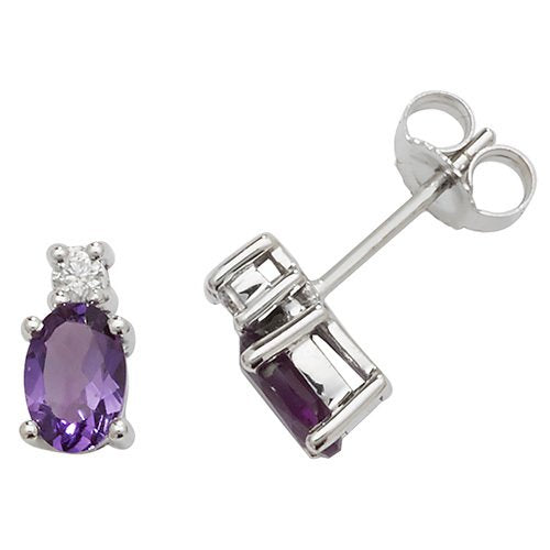 Oval Amethyst & Diamond Stud Earrings
