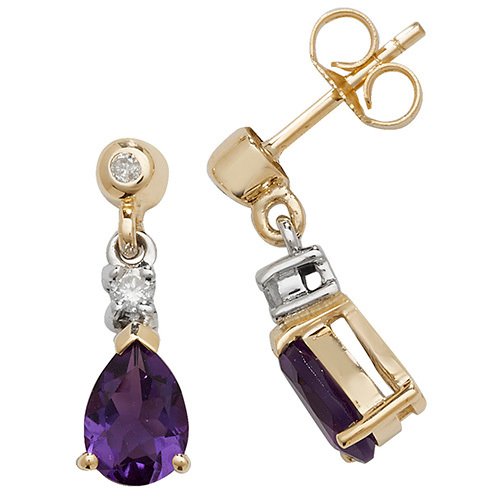 Amethyst & Diamond Pear Shape Drop Earrings (Ed245a)