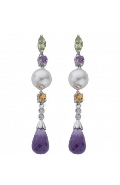 Amethyst, Pearl, Citrine & Peridot Drop Earrings