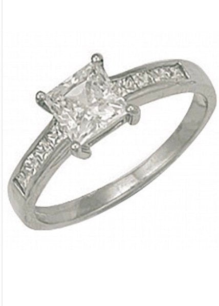 9ct White Gold Princess Cut Cubic Zirconia Solitaire Ring (R0465)