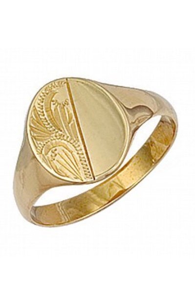 9ct Gold Oval Engraved Signet Ring (R0118)