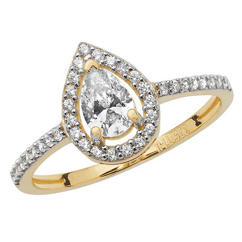9ct Gold Pear Shape Cubic Zirconia Cluster Ring (Rn906)