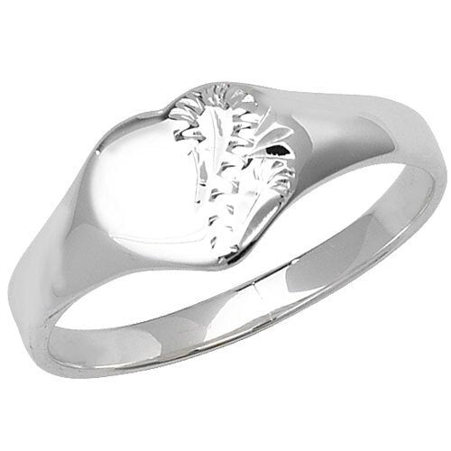 Silver Heart Engraved Signet Ring (G7398)