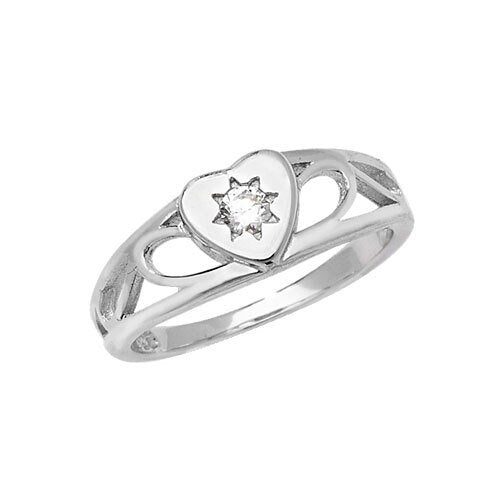 Silver Heart Cubic Zirconia Signet Ring (G7399cz)