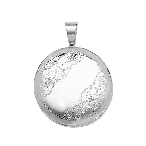 Silver Engraved Round Locket (G6939)